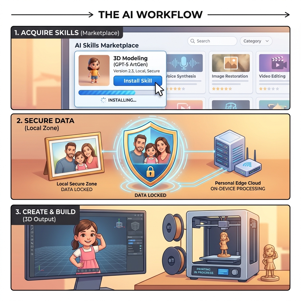 Owlfy AI 语音助手工作流:安装技能、本地处理照片、生成可打印的 3D 模型